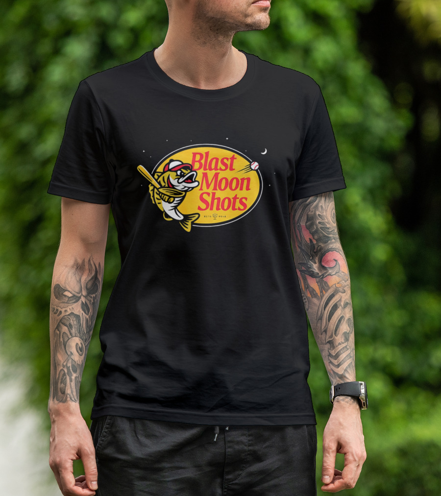 Blast Moon Shots Baseball Fish Swinging Bat T-Shirt