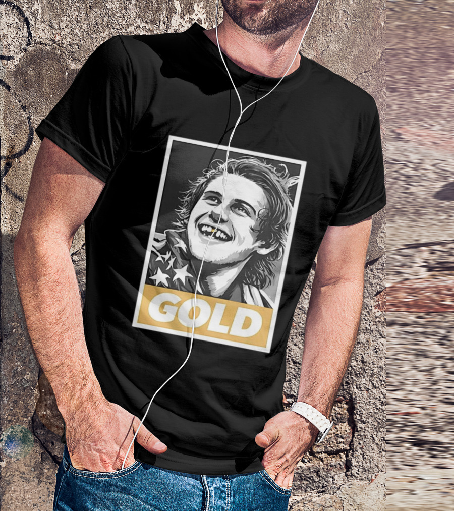 Jack Hughes Team USA 2026 Gold Hockey Smile Iconic Victory Celebration T-Shirt