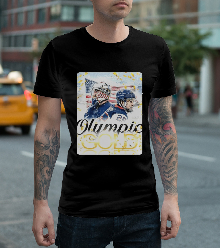 Olympic Winter Games USA Jeremy Swayman Charlie McAvoy Olympic Gold T-Shirt