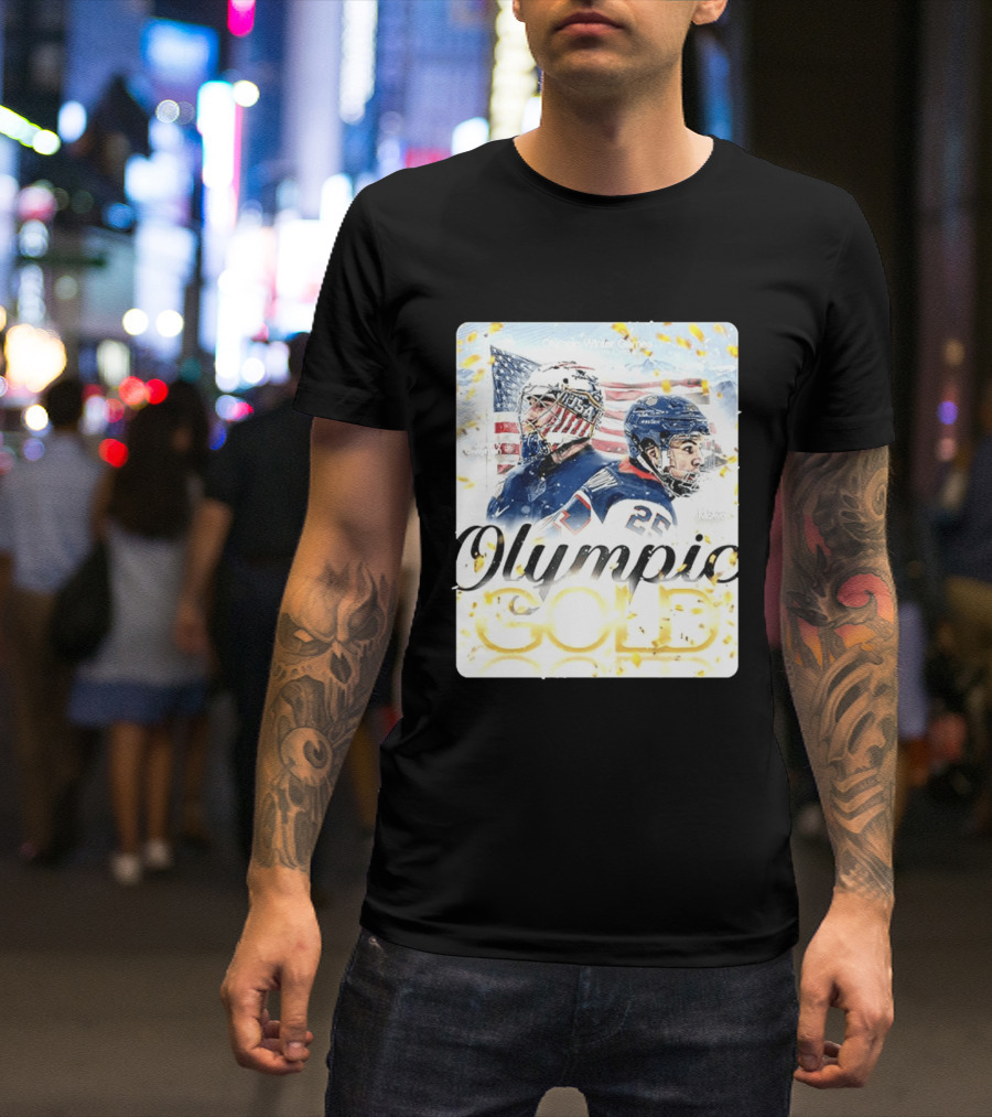 Olympic Winter Games USA Jeremy Swayman Charlie McAvoy Olympic Gold T-Shirt