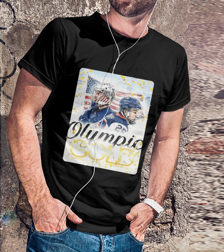 Olympic Winter Games USA Jeremy Swayman Charlie McAvoy Olympic Gold T-Shirt