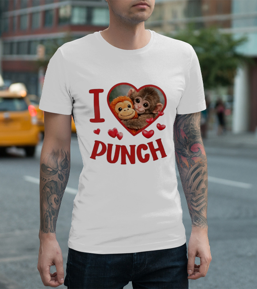 I Love Punch Heart Cute Monkey Hugging Furry Friend T-Shirt