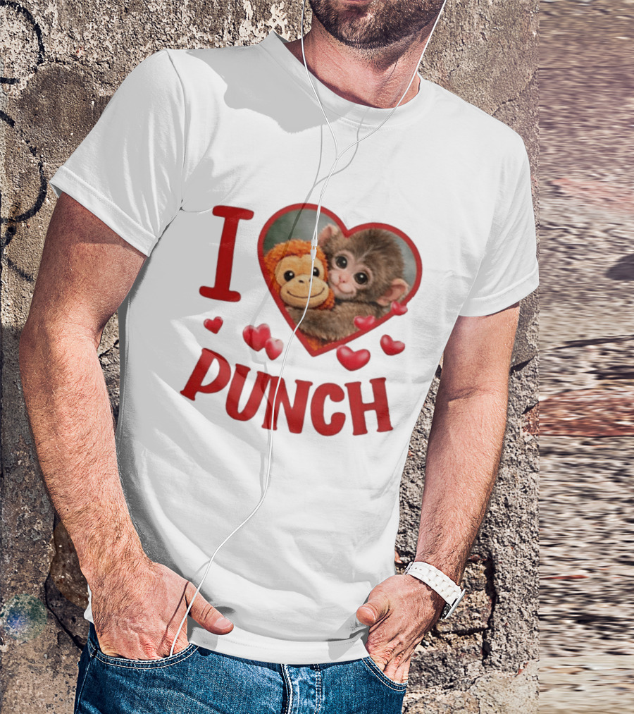 I Love Punch Heart Cute Monkey Hugging Furry Friend T-Shirt