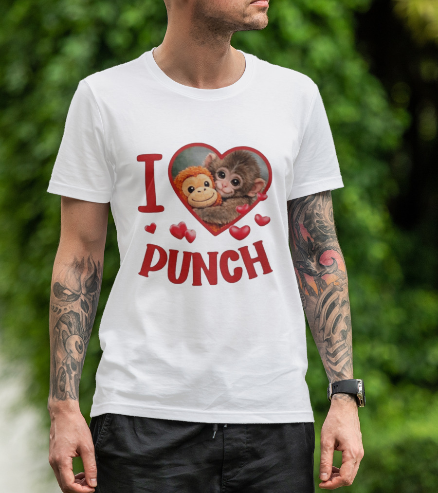 I Love Punch Heart Cute Monkey Hugging Furry Friend T-Shirt