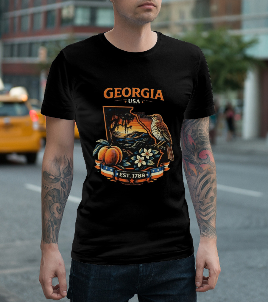 Georgia USA Established 1788 Peach Bird Landscape T-Shirt