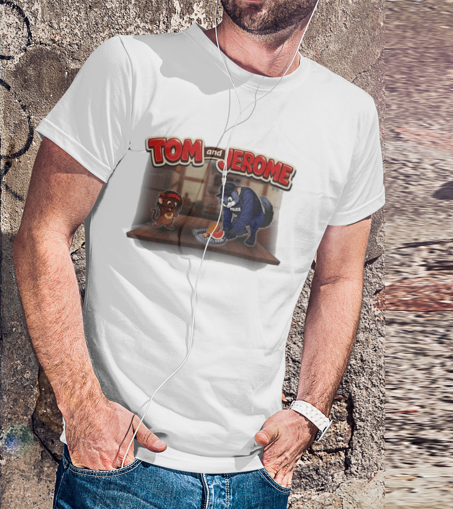 Tom And Jerome Police Cat Serving Chicken And Watermelon T-Shirt