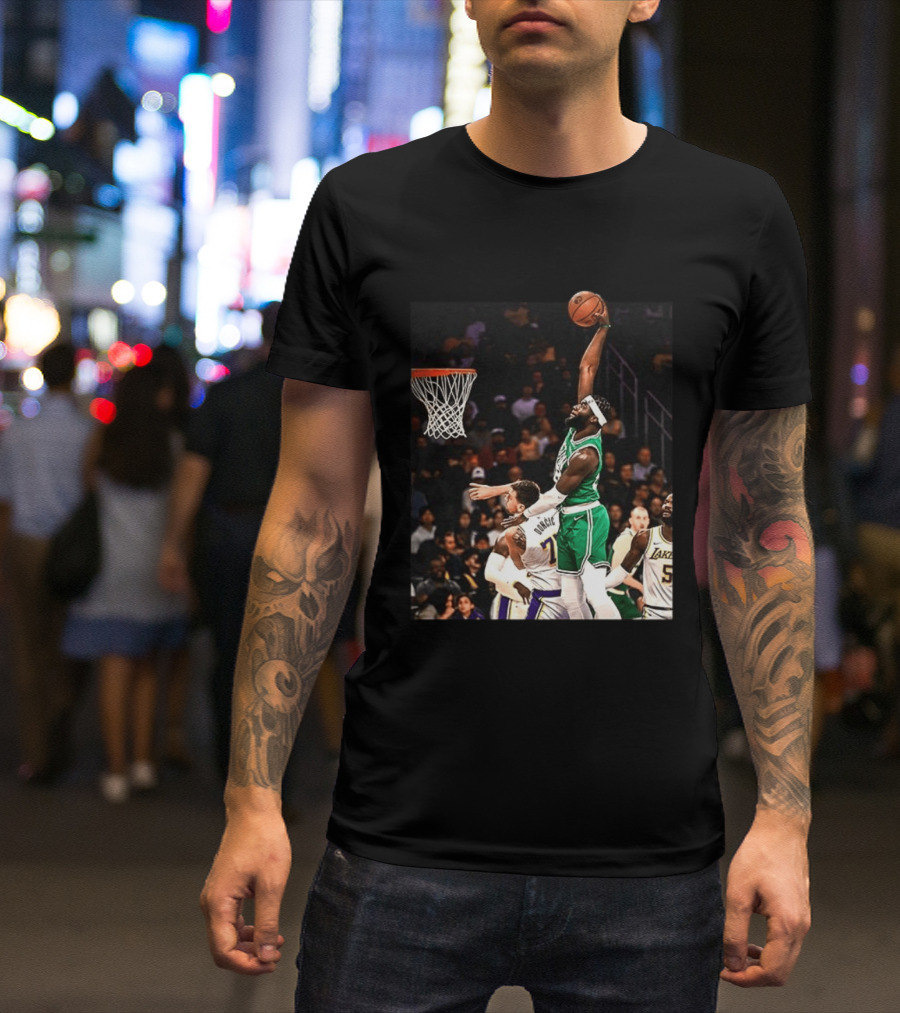Boston Celtics Neemias Queta Dunking Against Lakers NBA Action T-Shirt