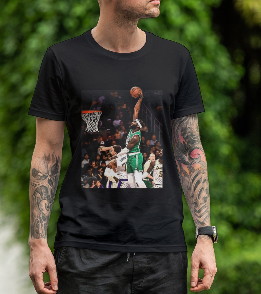 Boston Celtics Neemias Queta Dunking Against Lakers NBA Action T-Shirt