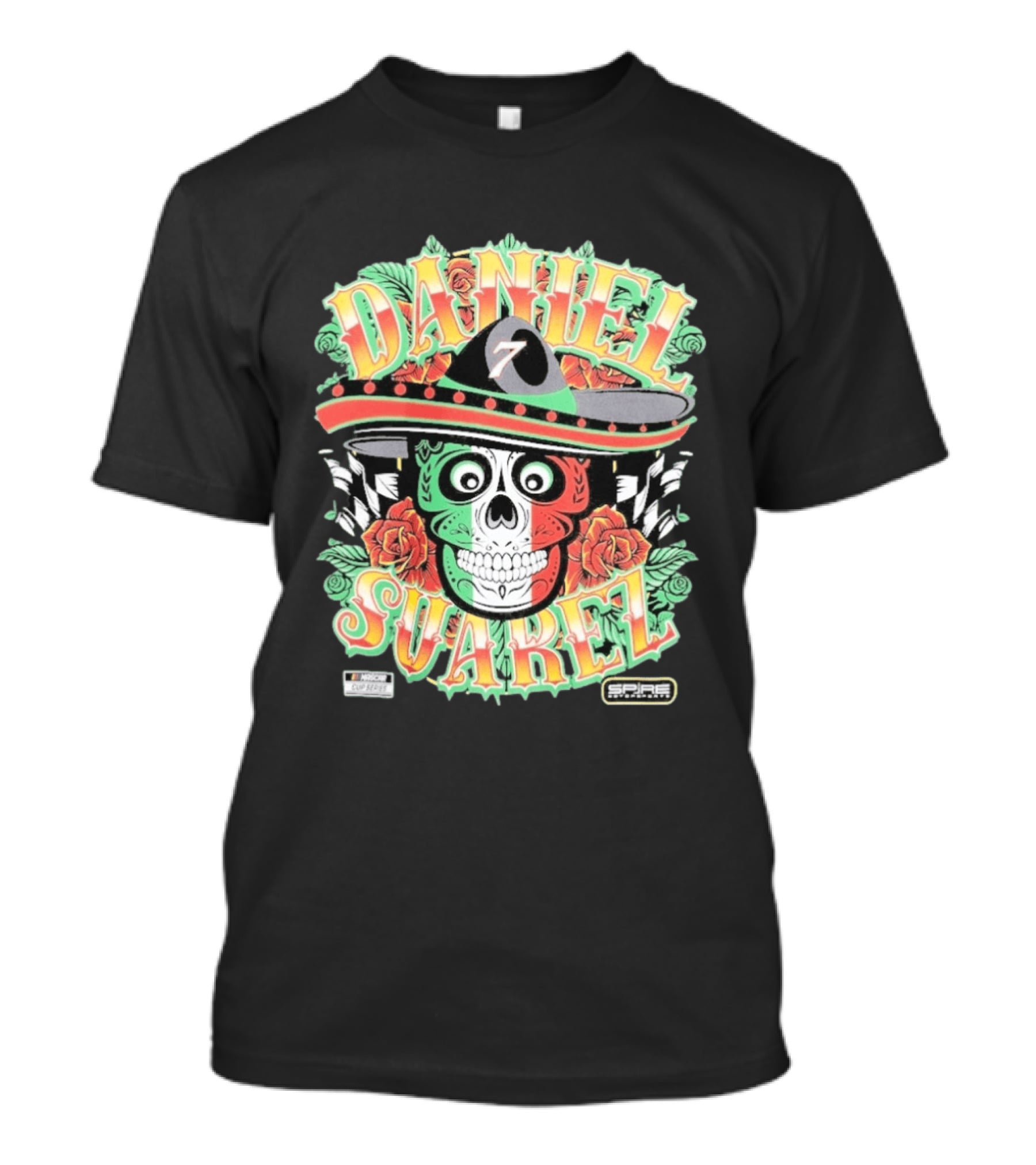 Daniel Suarez Sombrero Skull #7 Spire Motorsports NASCAR Cup Series T-Shirt