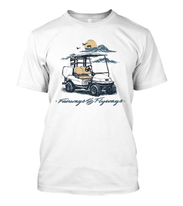 Fairways And Flyways Golf Cart Moonlit Clouds Birds T-Shirt