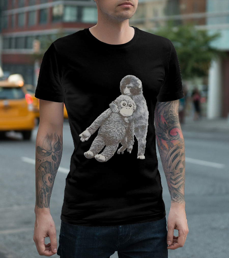 Punch Kun Monkey Plush Toy Hugging Scene T-Shirt
