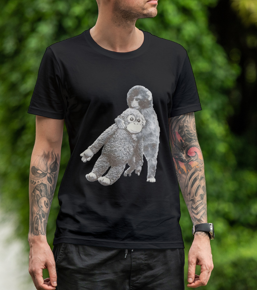 Punch Kun Monkey Plush Toy Hugging Scene T-Shirt