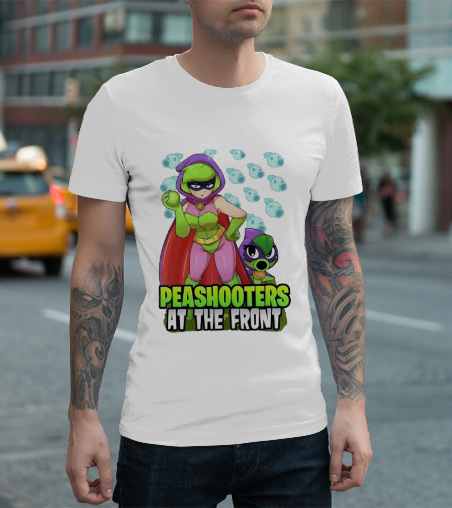 Peashooters At The Front Superhero Style Action Adventure T-Shirt
