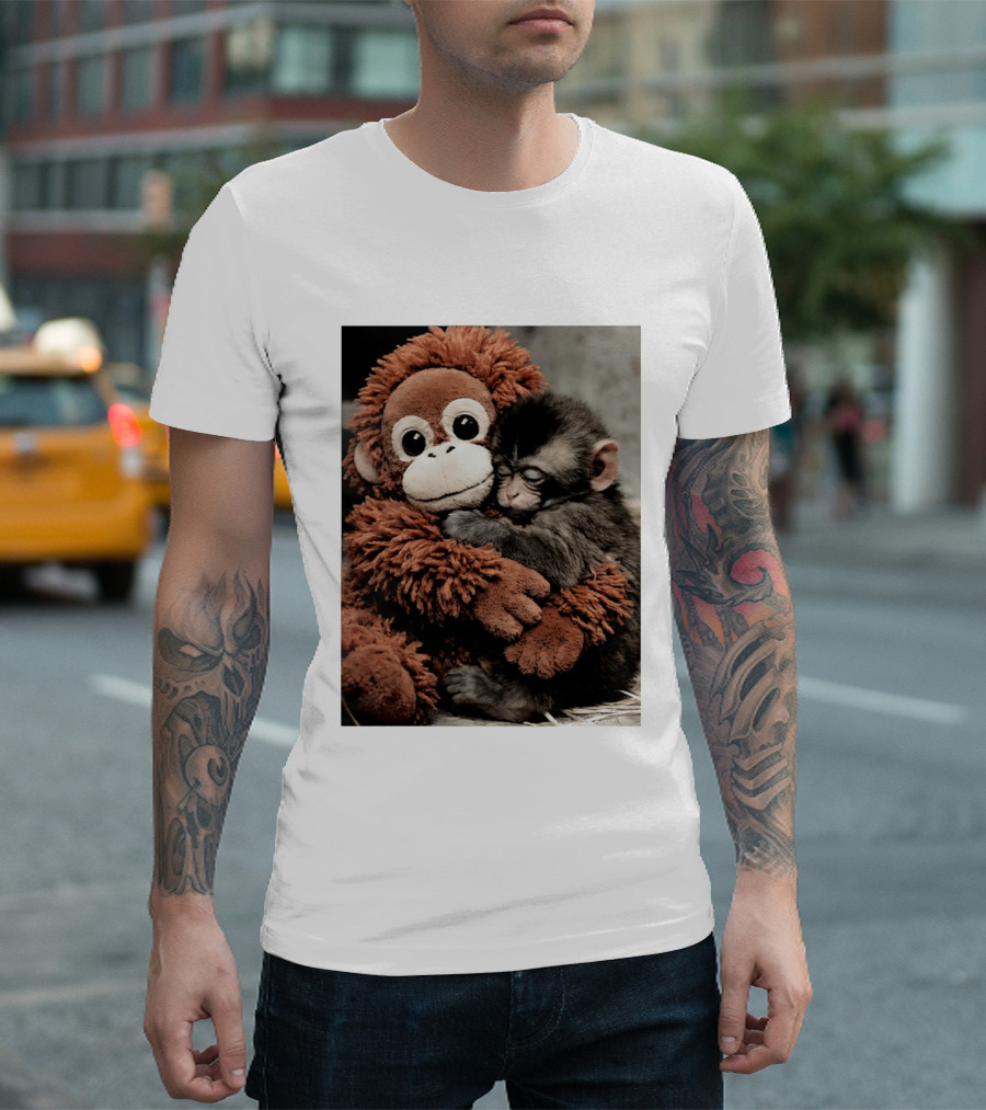 Punch Kun Cuddly Punch Monkey Hugging Plush Toy T-Shirt