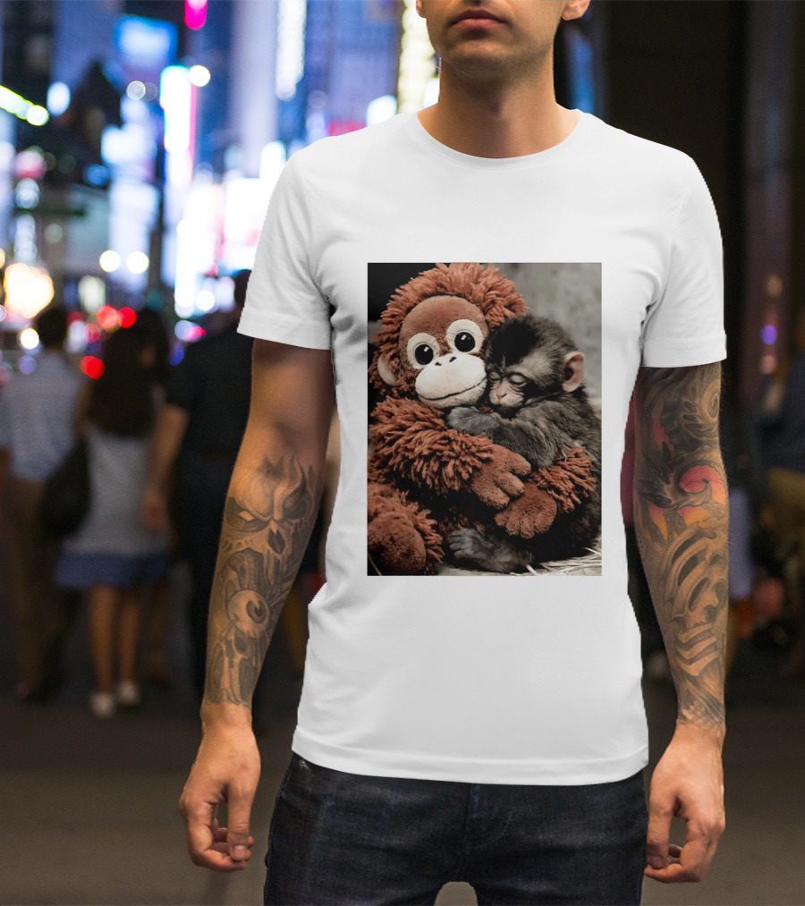 Punch Kun Cuddly Punch Monkey Hugging Plush Toy T-Shirt