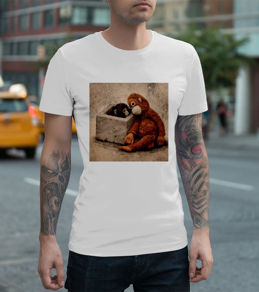 Punch Kun Punch The Monkey Cuddling Plush Toy Block Scene T-Shirt