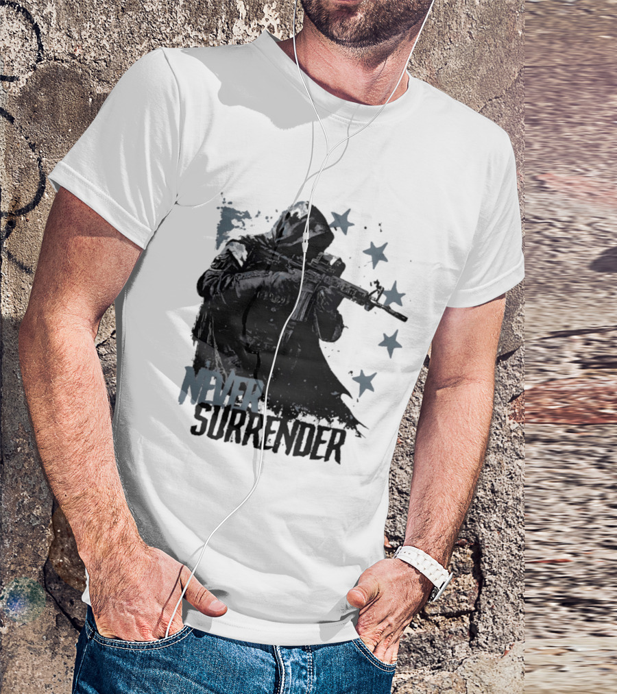 Never Surrender Reaper With Hooded Figure And Rifle T-Shirt