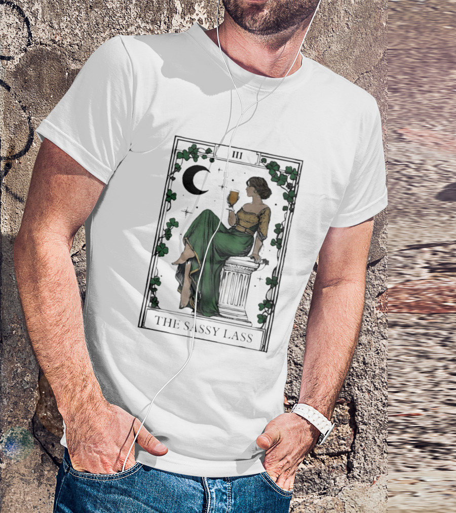 St Patrick's Day The Sassy Lass Tarot Card III Moon Clover T-Shirt