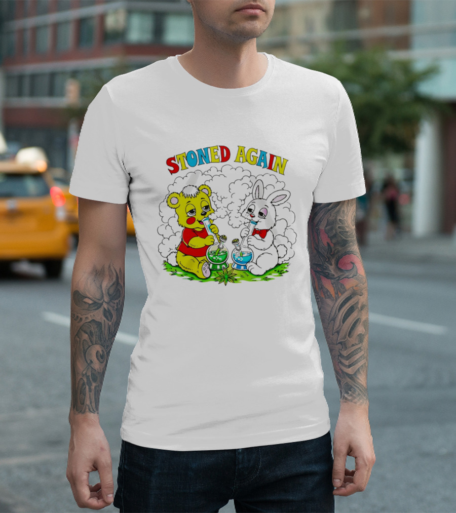 Stoned Again Bears And Rabbits Smoking Weeds T-Shirt
