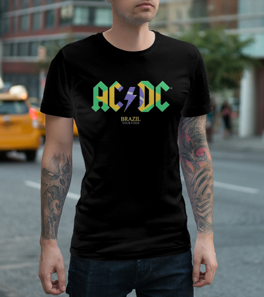 ACDC Brazil Tour 2026 Logo With Flag T-Shirt