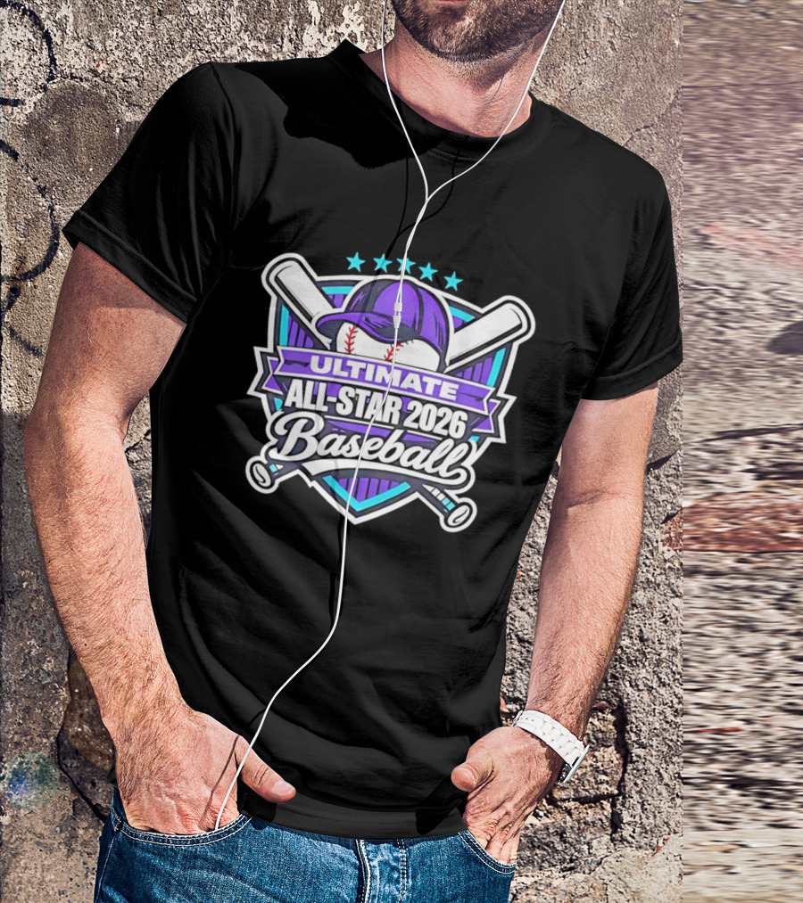 Ultimate All Star 2026 Baseball Purple Cap And Crossed Bats T-Shirt