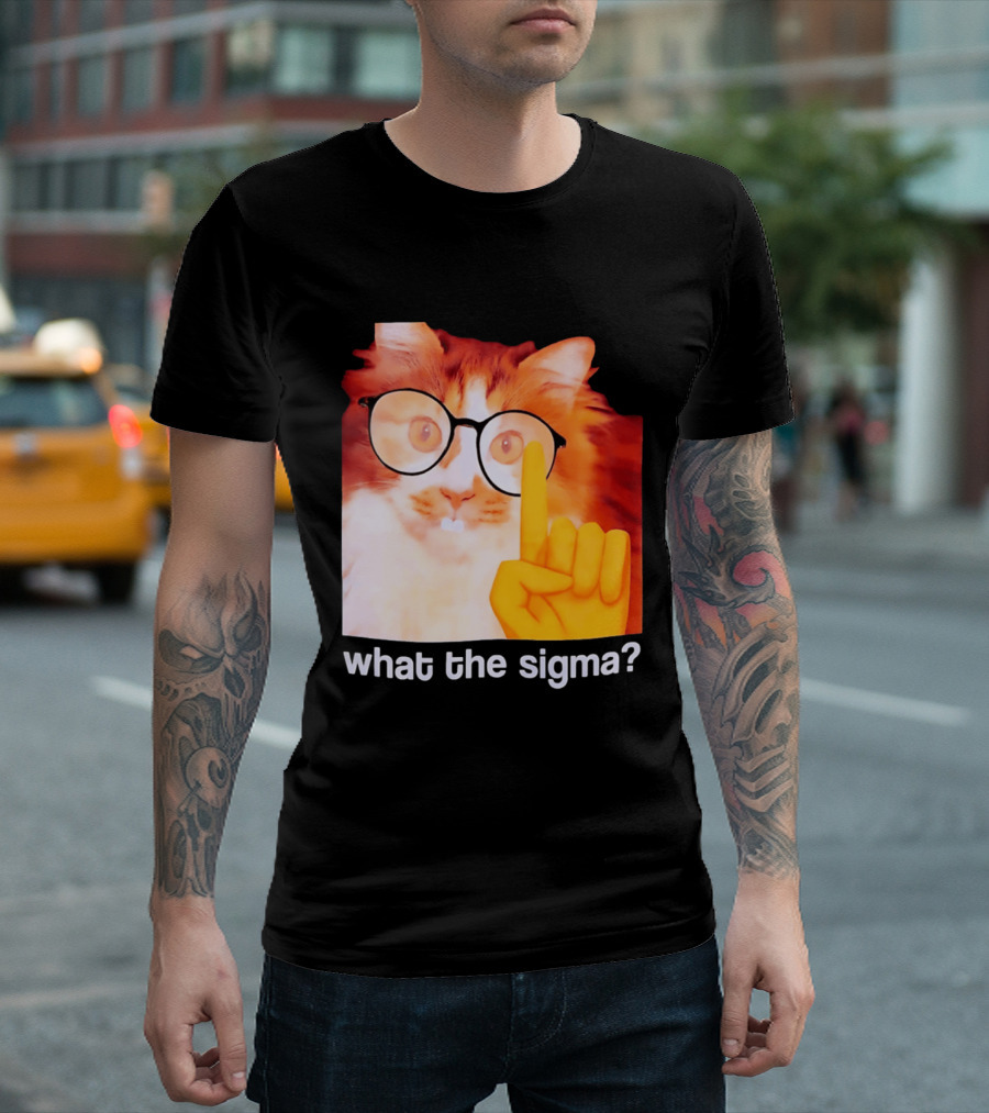 What The Sigma Cat Meme Glasses Pointing Finger Humor T-Shirt