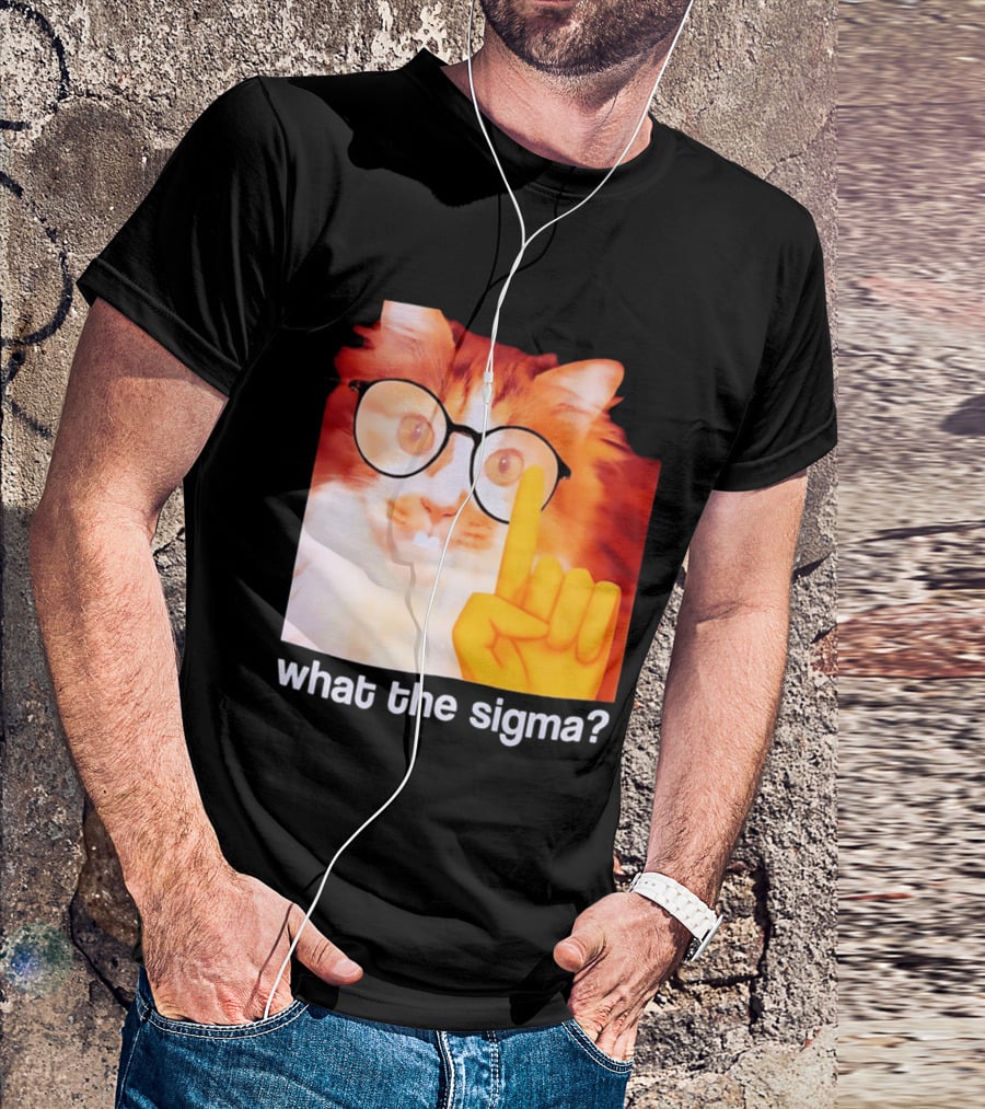 What The Sigma Cat Meme Glasses Pointing Finger Humor T-Shirt