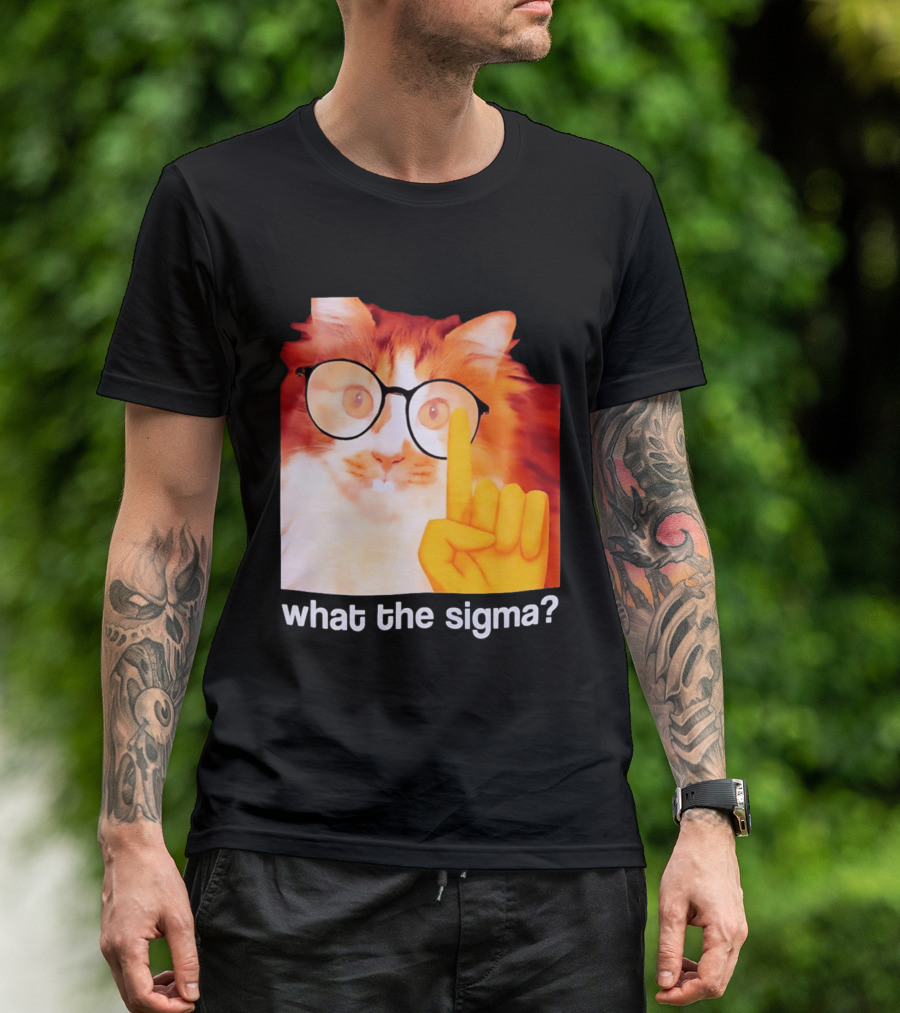 What The Sigma Cat Meme Glasses Pointing Finger Humor T-Shirt