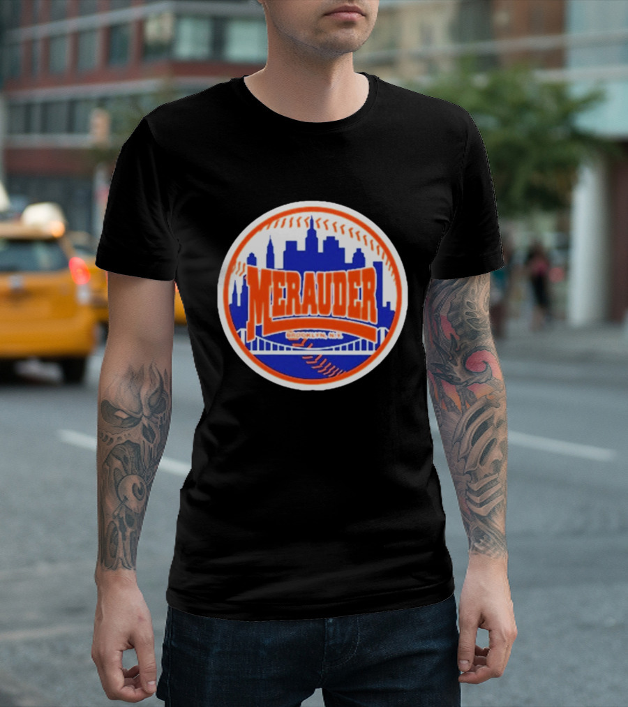 Merauder Brooklyn NY Skyline Baseball New York Mets T-Shirt