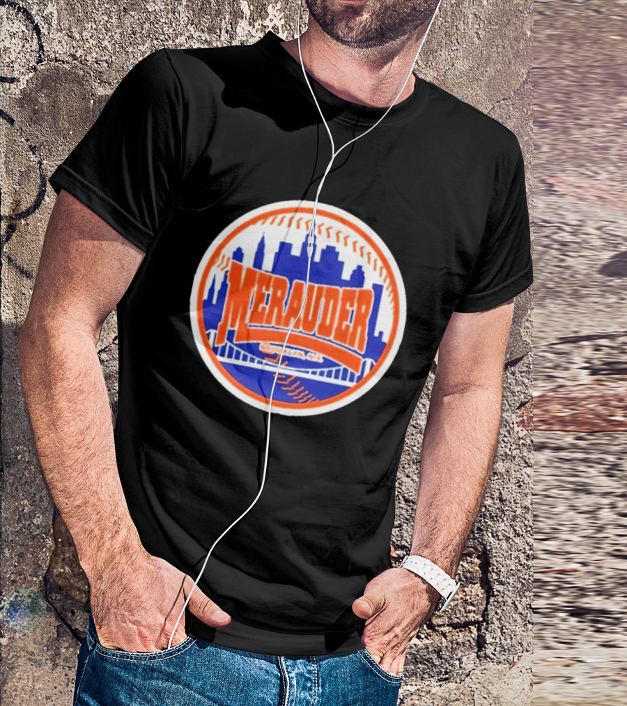 Merauder Brooklyn NY Skyline Baseball New York Mets T-Shirt