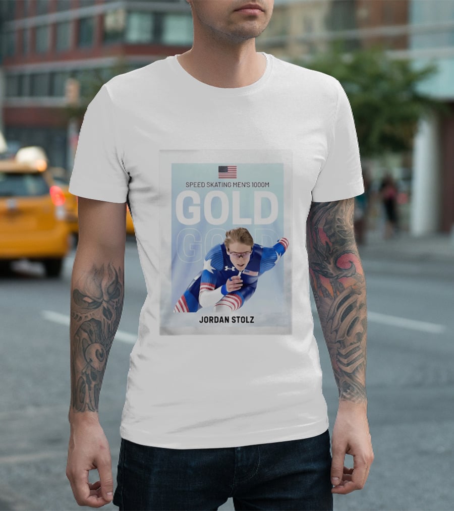 American Flag Speed Skating Men's 1000M Gold Jordan Stolz T-Shirt