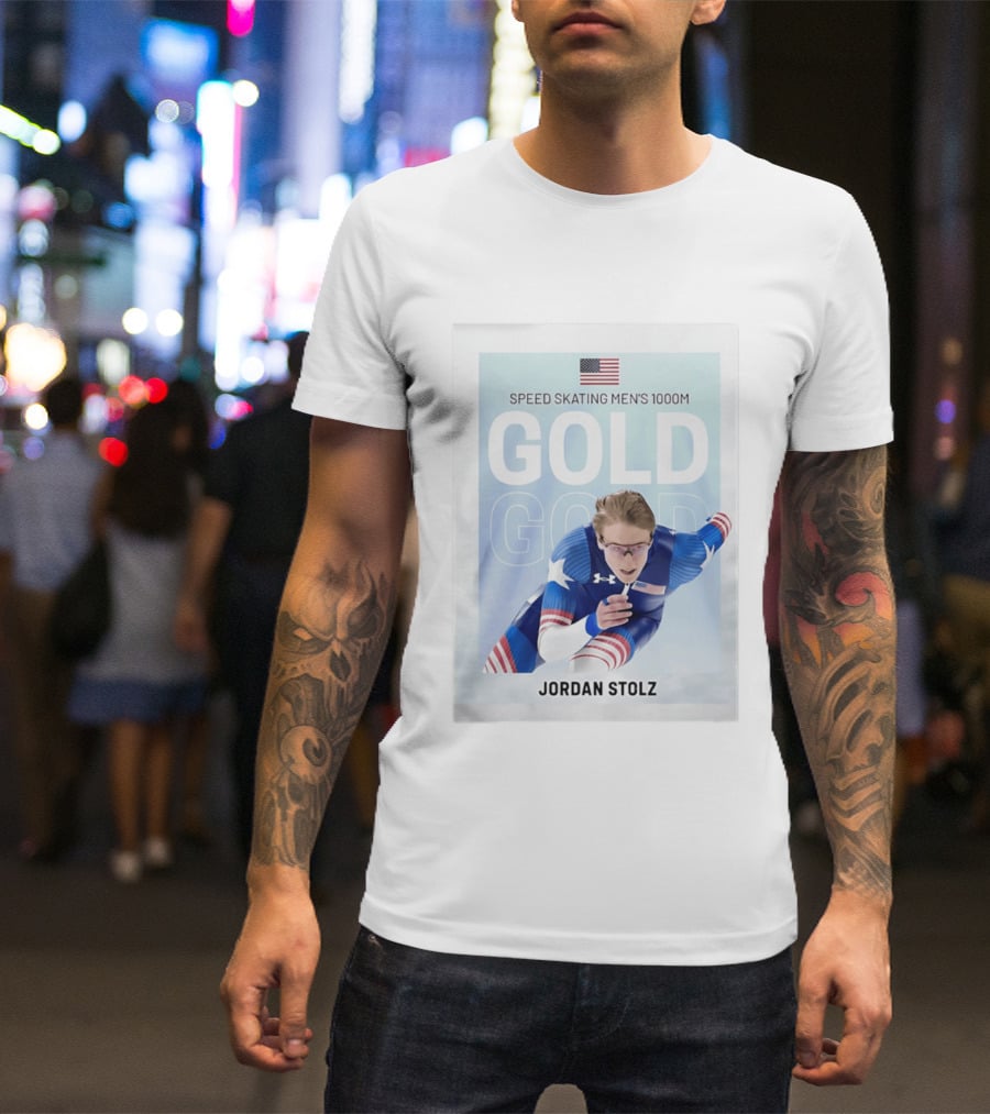 American Flag Speed Skating Men's 1000M Gold Jordan Stolz T-Shirt