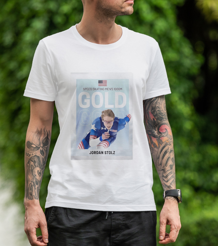 American Flag Speed Skating Men's 1000M Gold Jordan Stolz T-Shirt