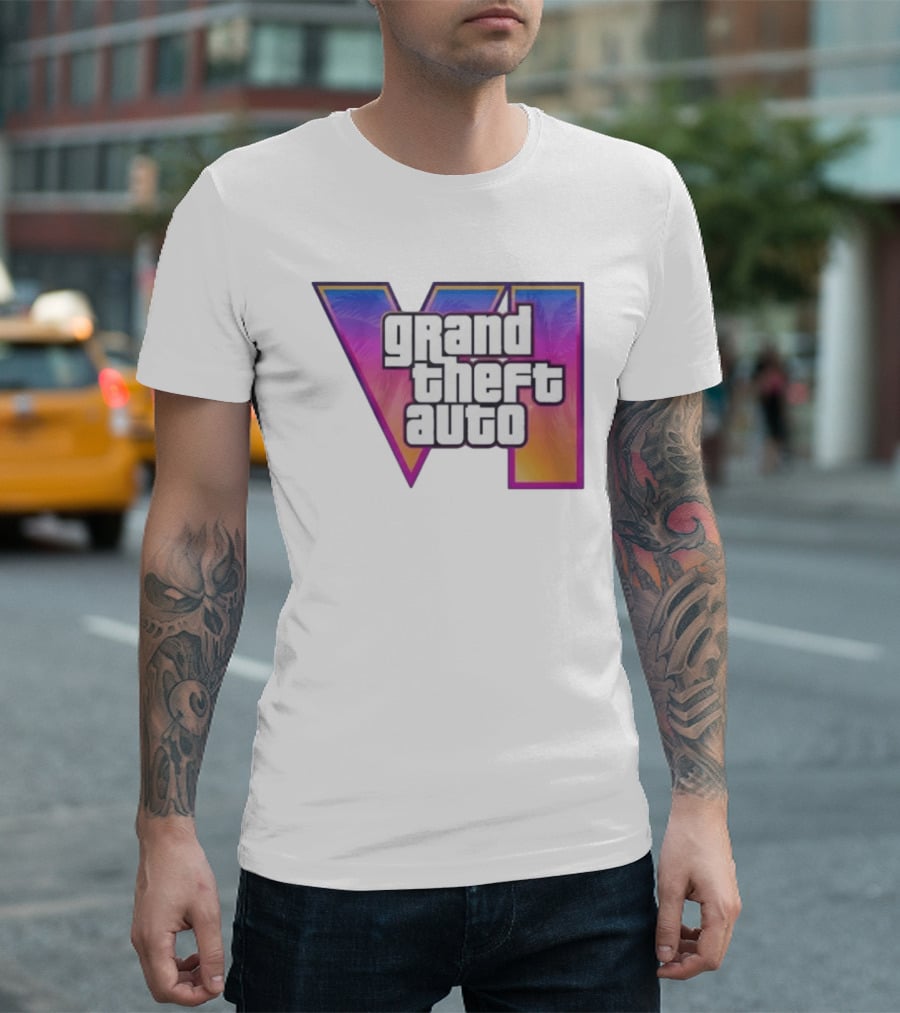 Grand Theft Auto VI 2025 GTA 6 VI Logo With Sunset Palm T-Shirt