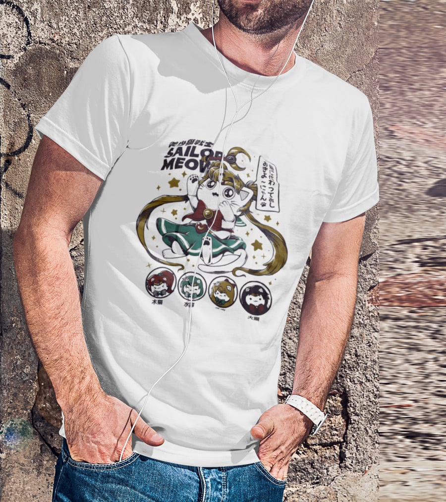 Sailor Meow Cute Cat Moon Pampling Japan Anime Girl Stars T-Shirt