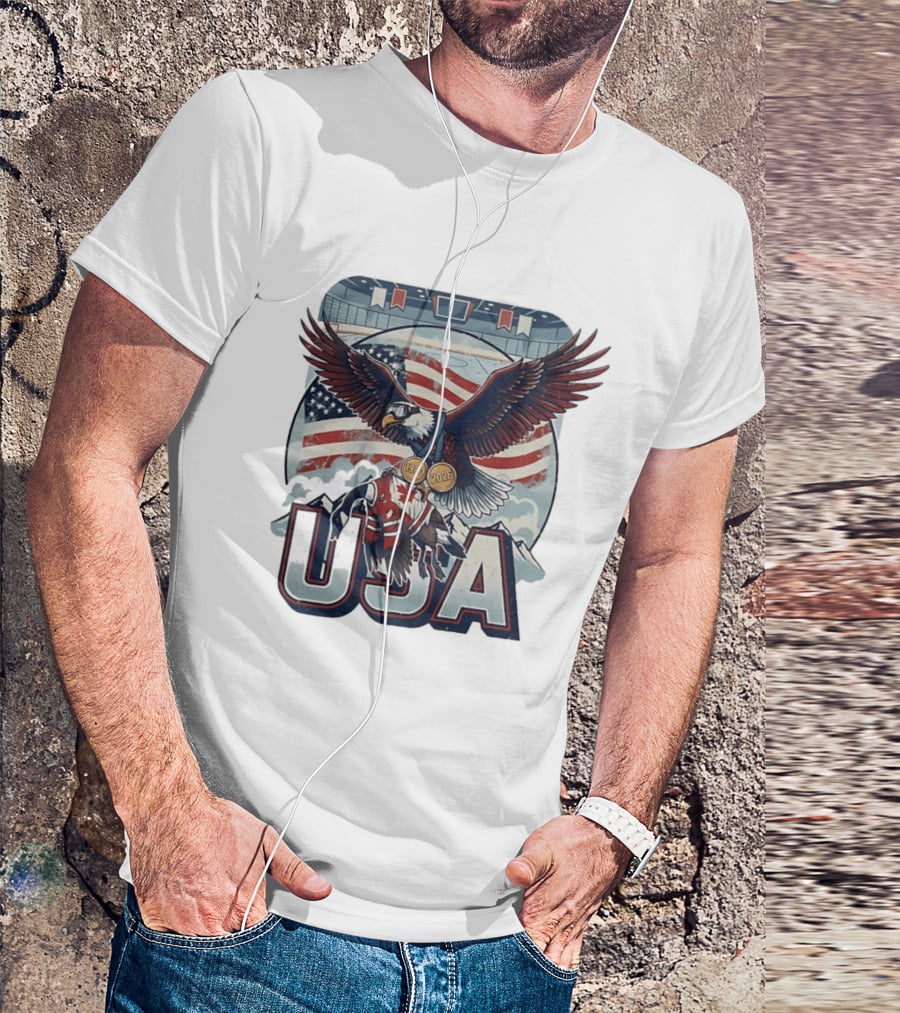 USA Hockey Eagle 1980 2026 American Flag Ice Rink T-Shirt