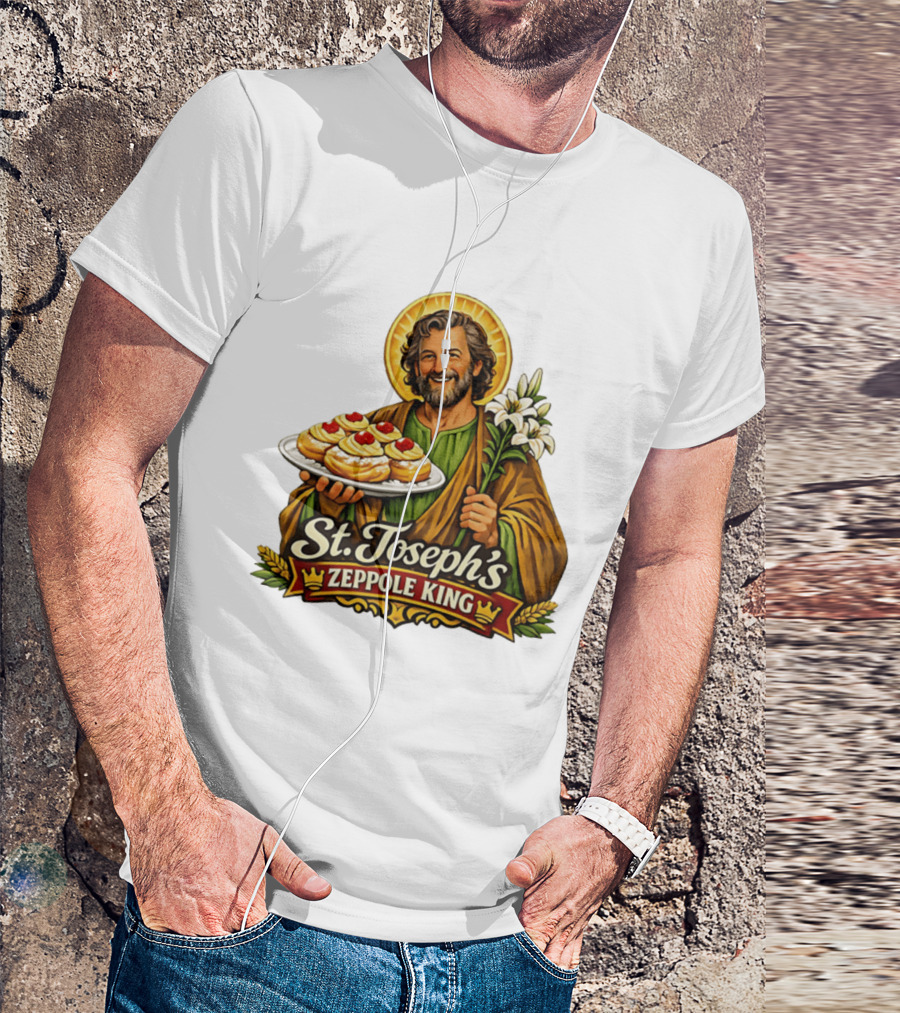 St Joseph's Zeppole King Saint Holding Tray With Flowers T-Shirt