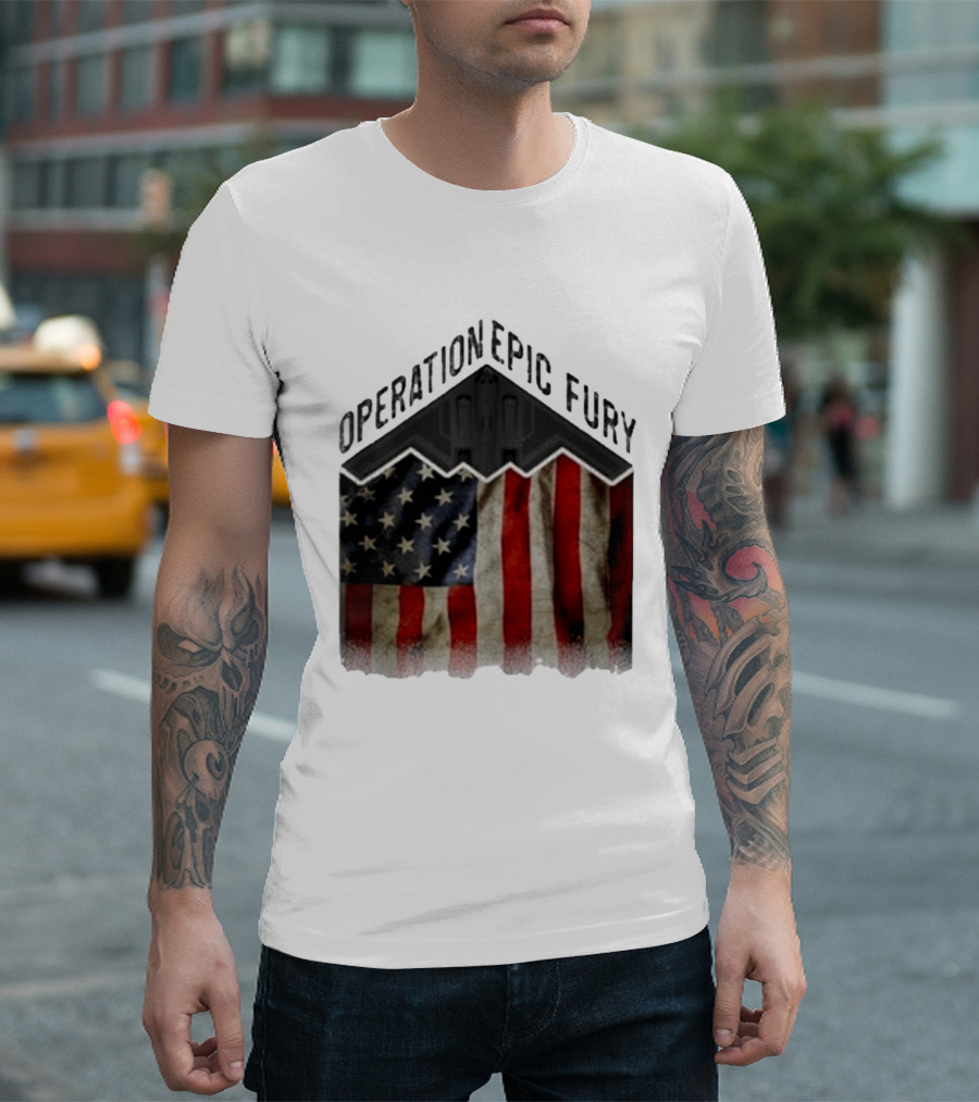 Operation Epic Fury USA American Flag Military Stealth Bomber T-Shirt