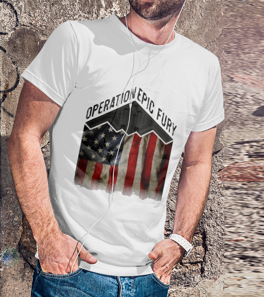 Operation Epic Fury USA American Flag Military Stealth Bomber T-Shirt