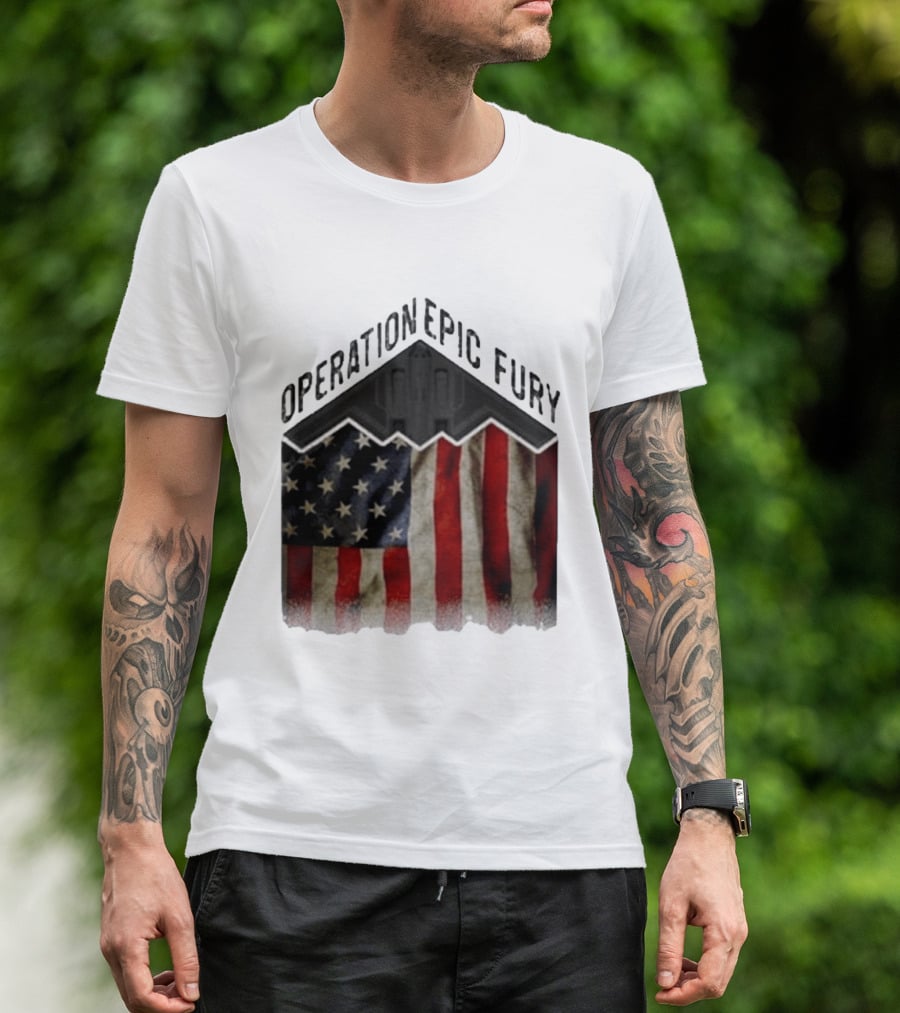 Operation Epic Fury USA American Flag Military Stealth Bomber T-Shirt