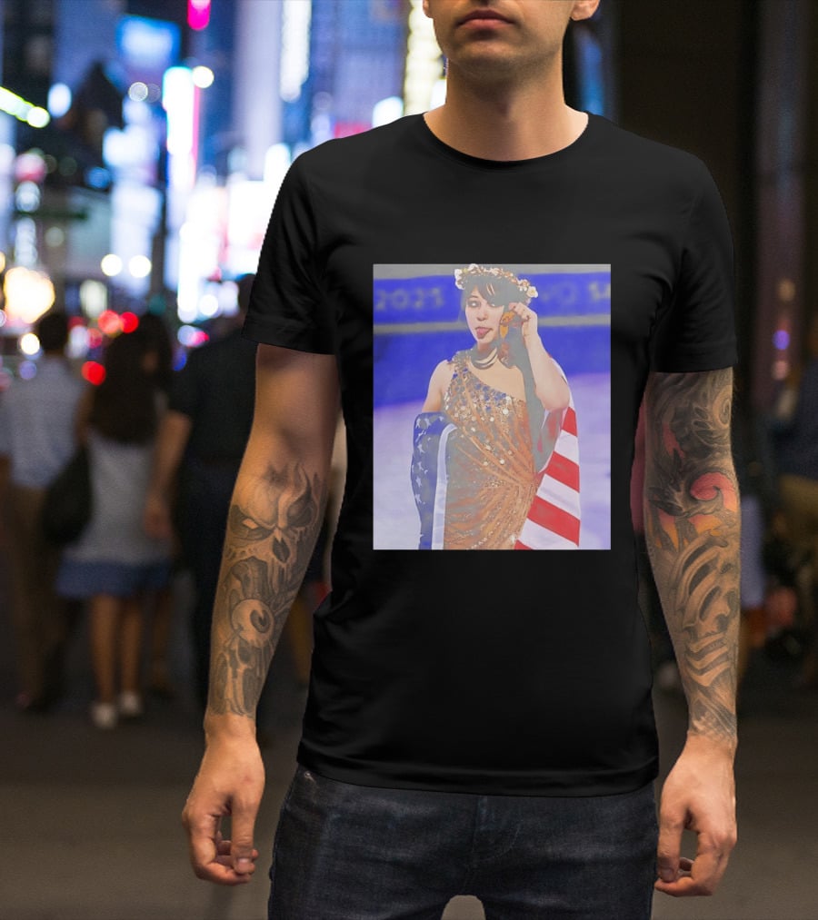 Alysa Liu Gold Medal USA Team Celebration With American Flag T-Shirt