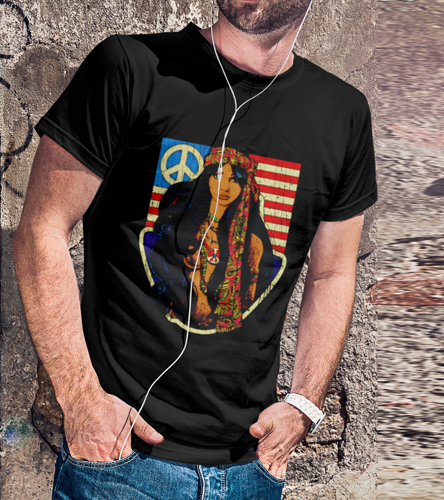 Peace Is Natural 1969 Bohemian Hippie Woman American Flag T-Shirt