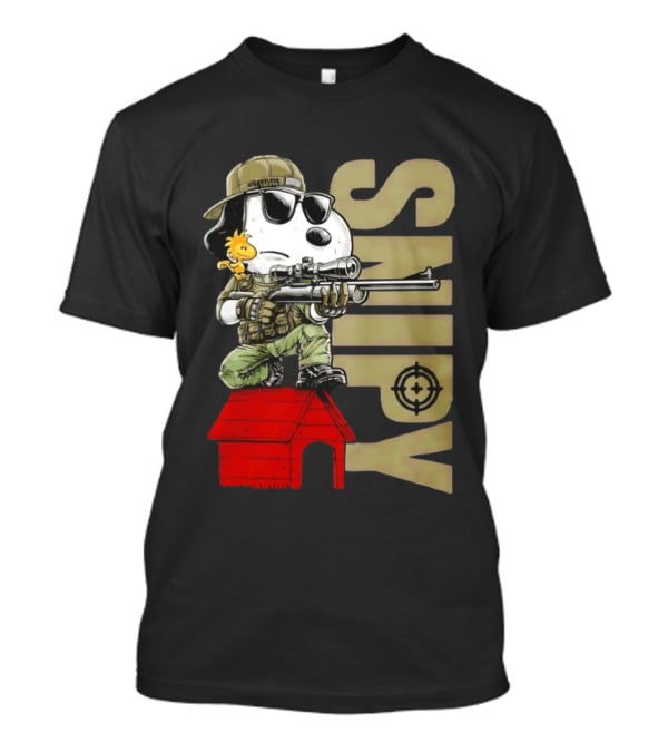 Snoopy Sniper Woodstock Camouflage Doghouse Target T-Shirt