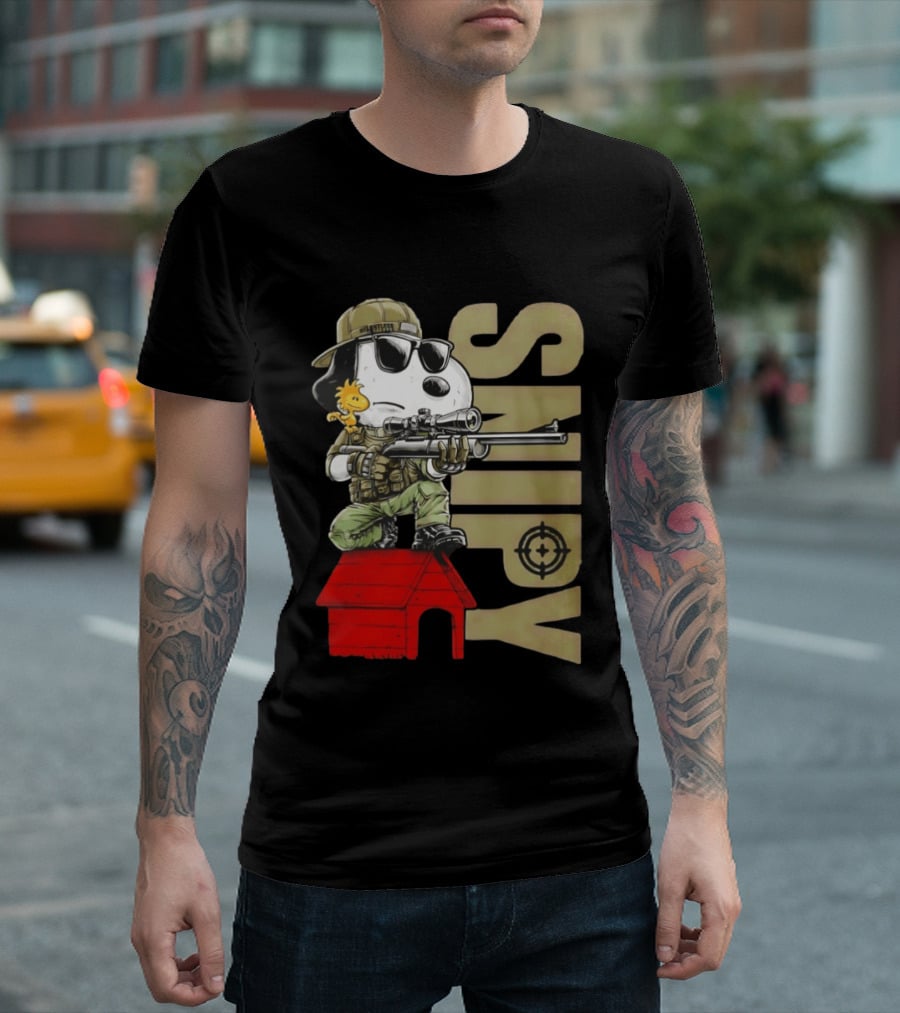 Snoopy Sniper Woodstock Camouflage Doghouse Target T-Shirt