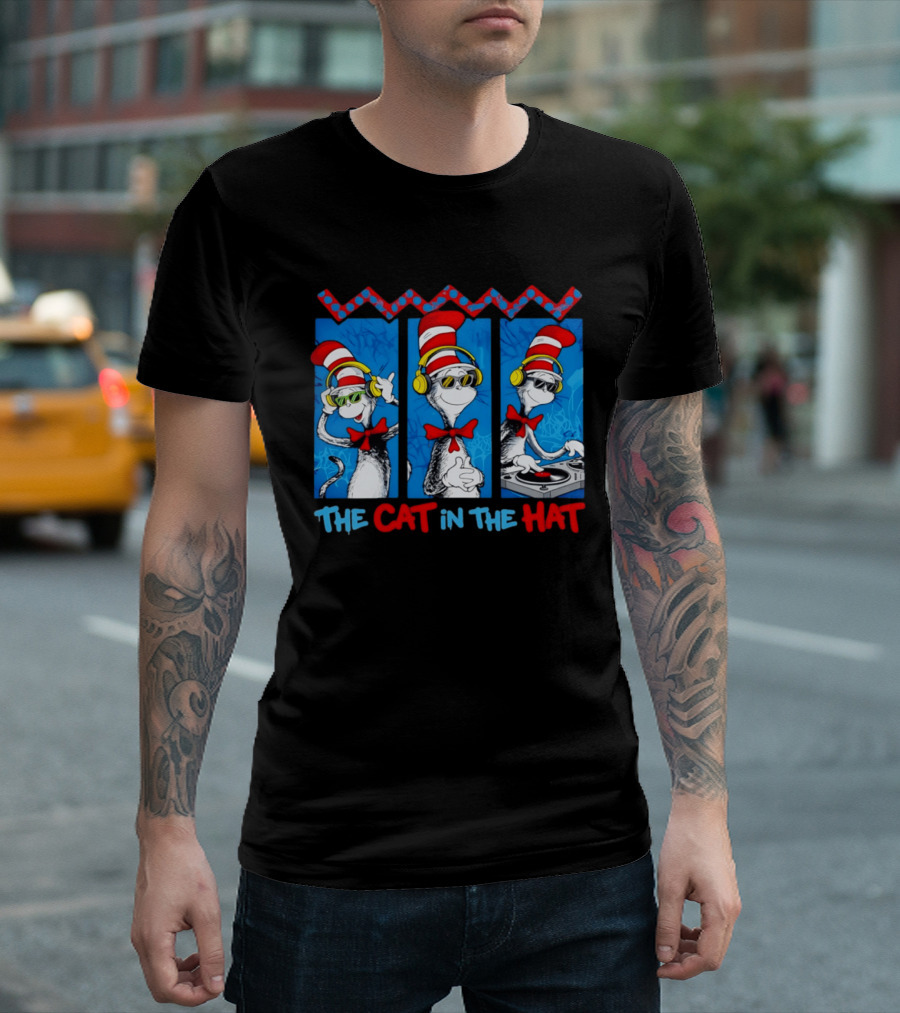 The Cat In The Hat Dr Seuss DJ Headphones And Sunglasses T-Shirt