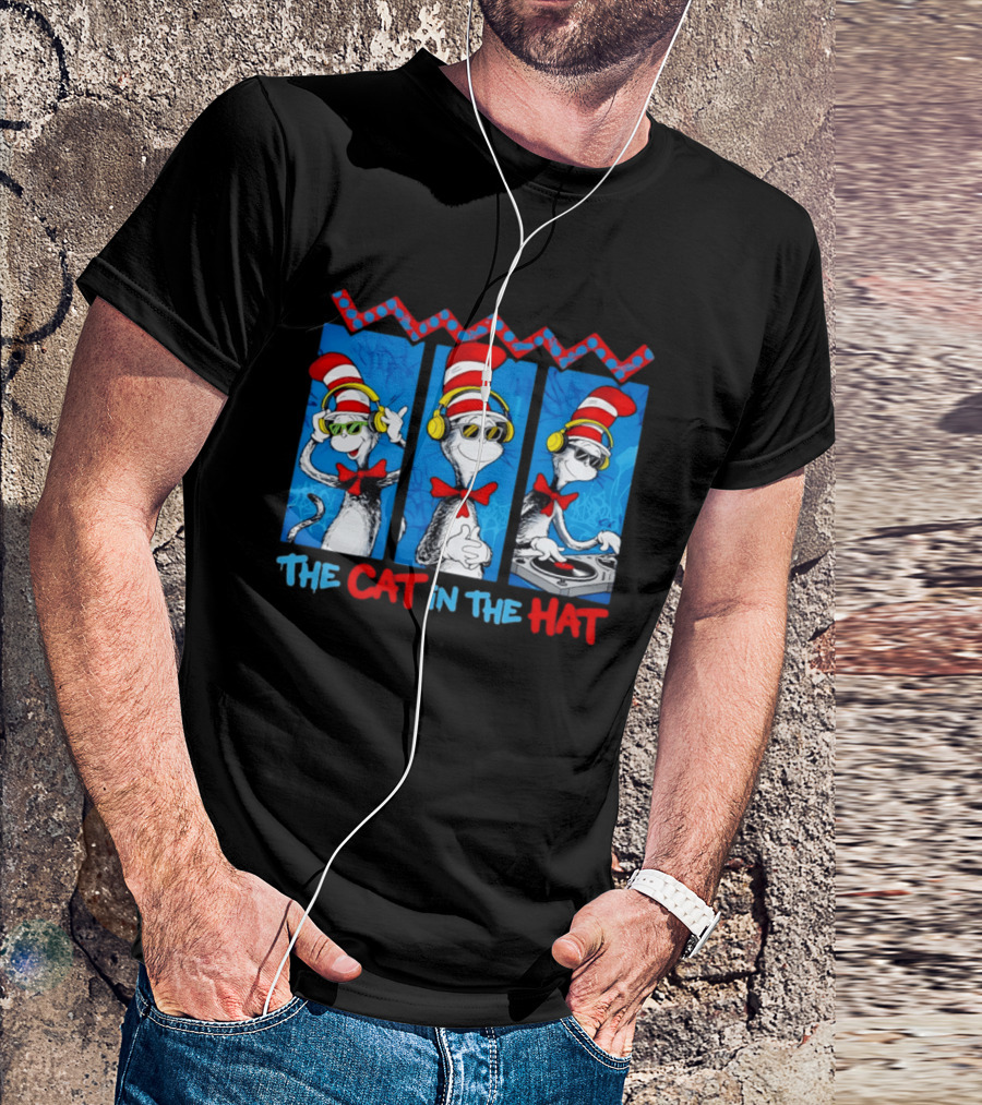 The Cat In The Hat Dr Seuss DJ Headphones And Sunglasses T-Shirt