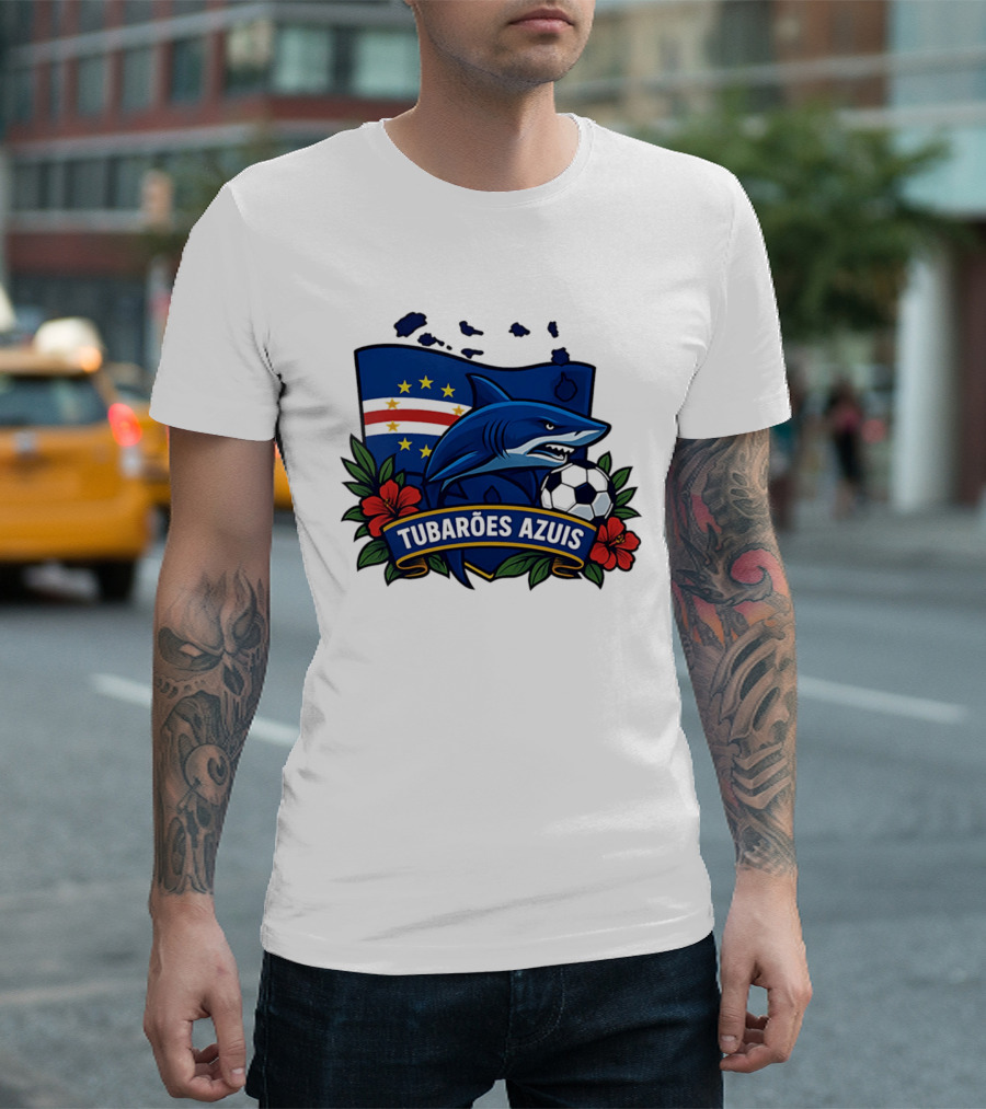 Tubaroes Azuis Cape Verde Football Team Crest With Shark And Soccer Ball T-Shirt