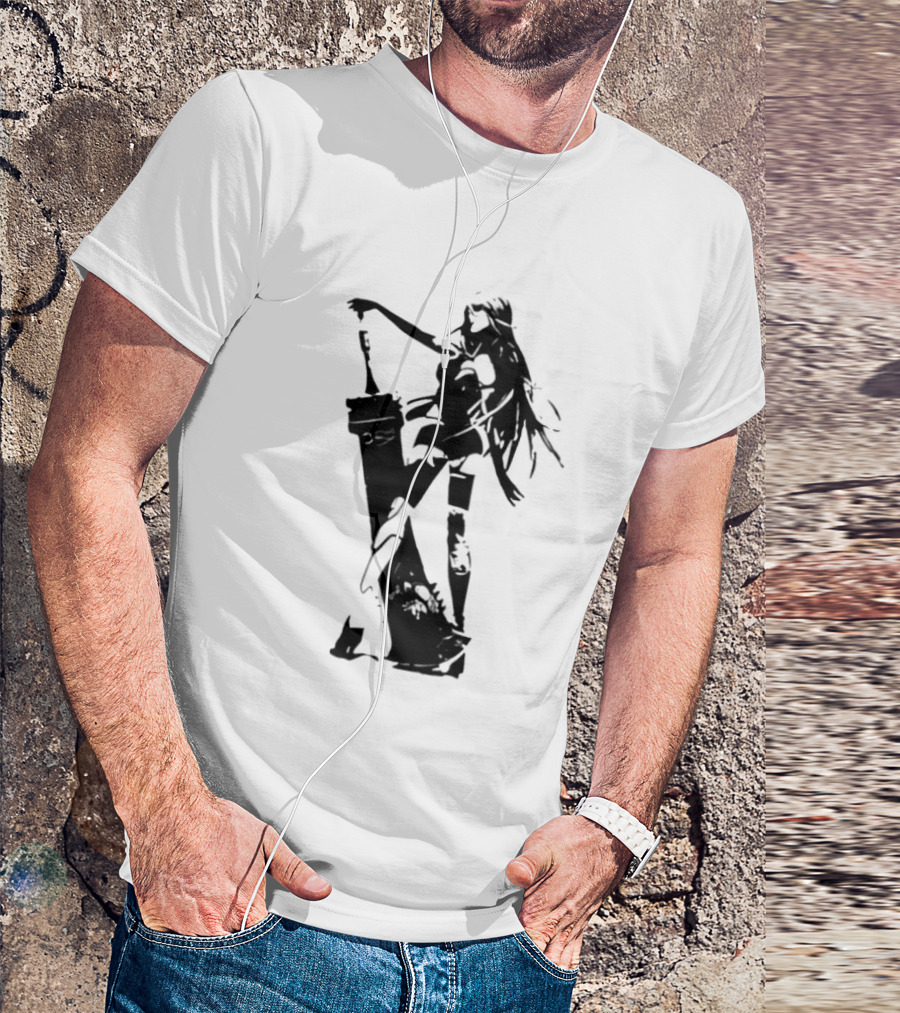 Weathered Nier Automata A2 Silhouette Black T-Shirt