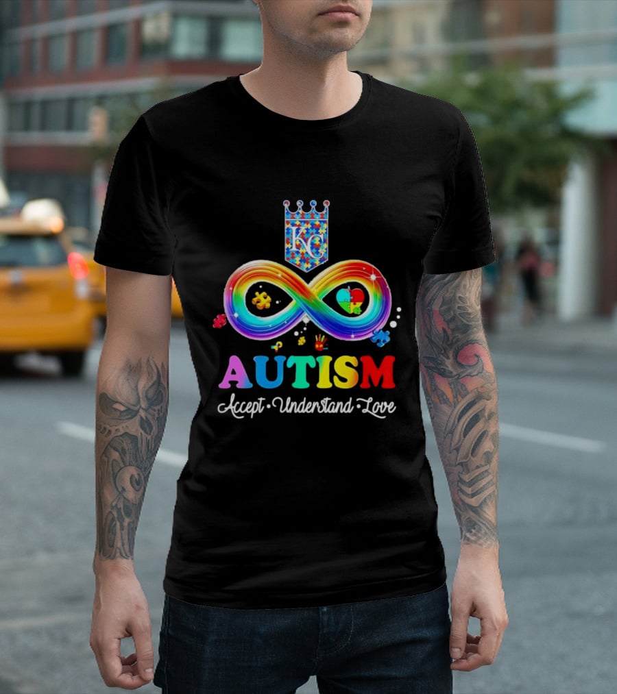 Kansas City Royals KC Autism Accept Understand Love Rainbow Infinity Puzzle Pieces T-Shirt