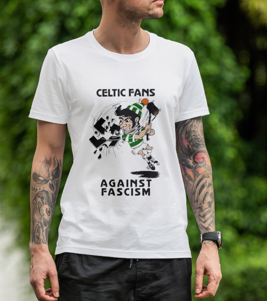 Celtic Fans Against Fascism Irish Character And Broken Swastika T-Shirt